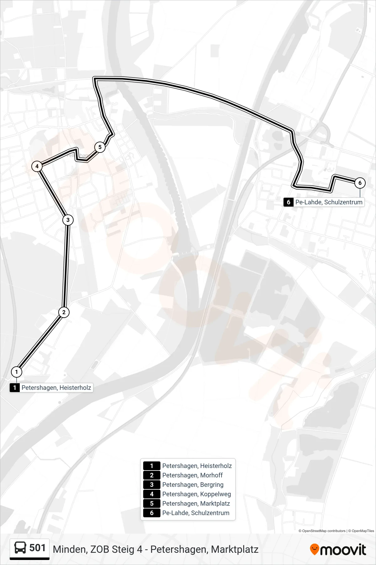 501 bus Line (Lahde Schulzentrum) route and stops on a map
