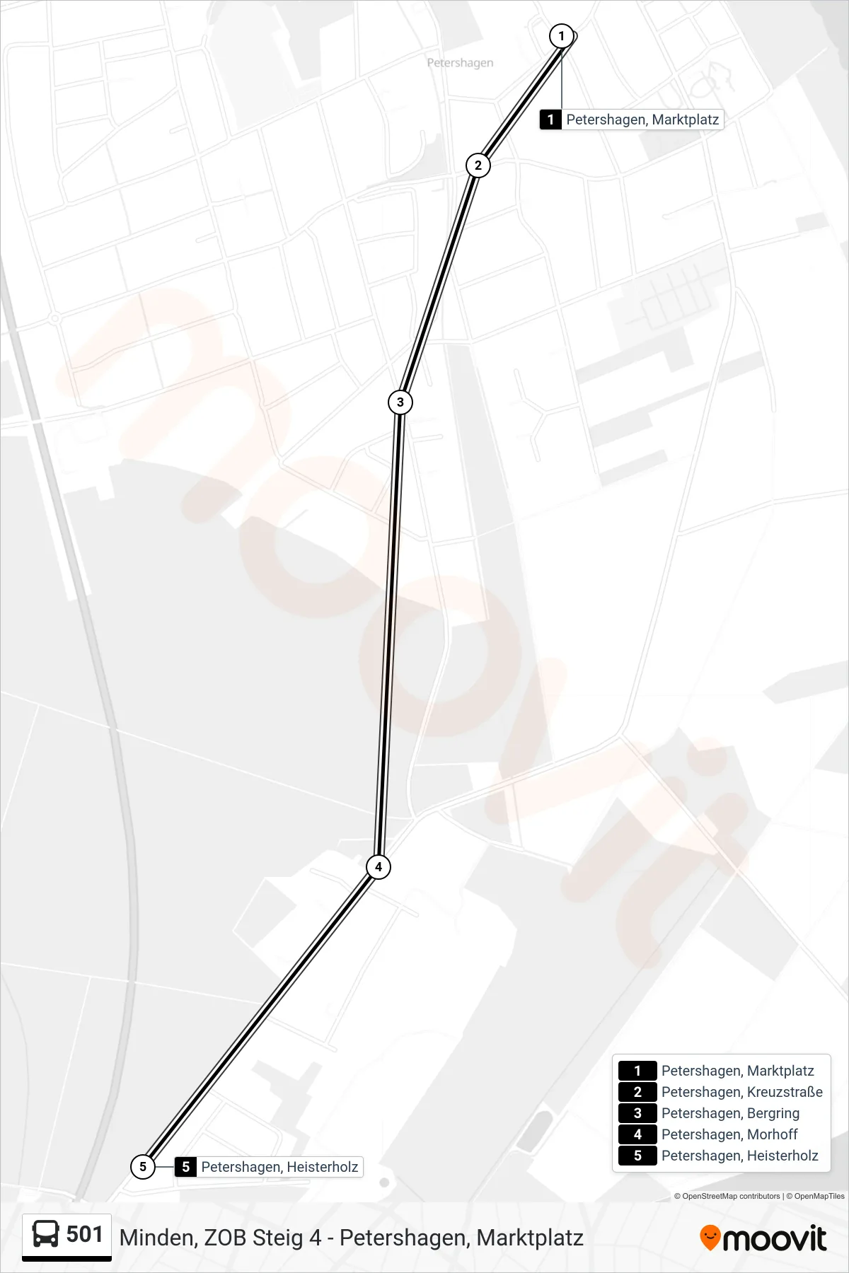 501 bus Line (Heisterholz) route and stops on a map