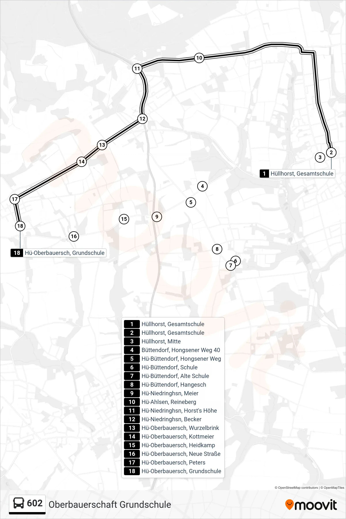 602 bus Line (Oberbauerschaft Grundschule) route and stops on a map