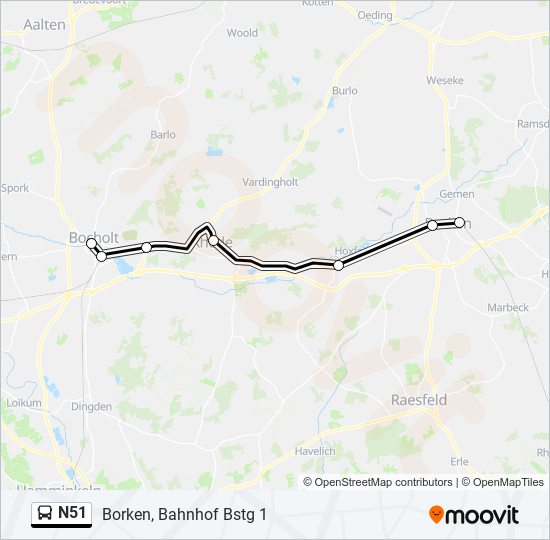 N51 bus Line Map