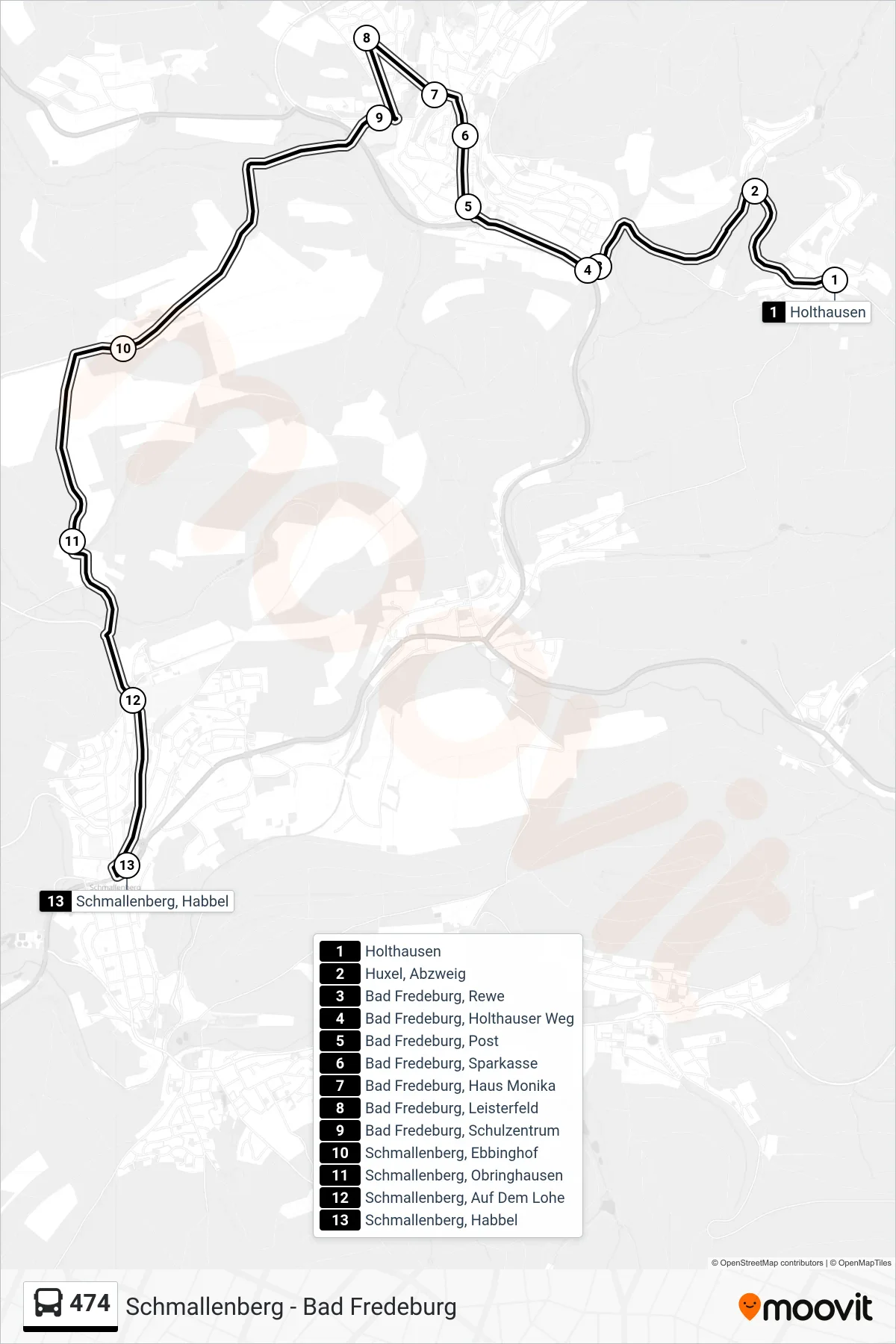 Linie 474 (Bus) Richtung Schmallenberg: Route und Haltestellen auf der Karte
