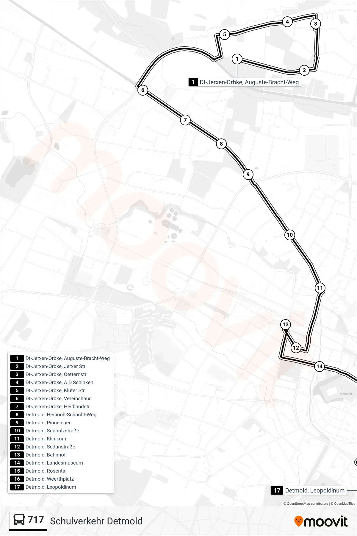 717 bus Line (Detmold, Leopoldinum) route and stops on a map