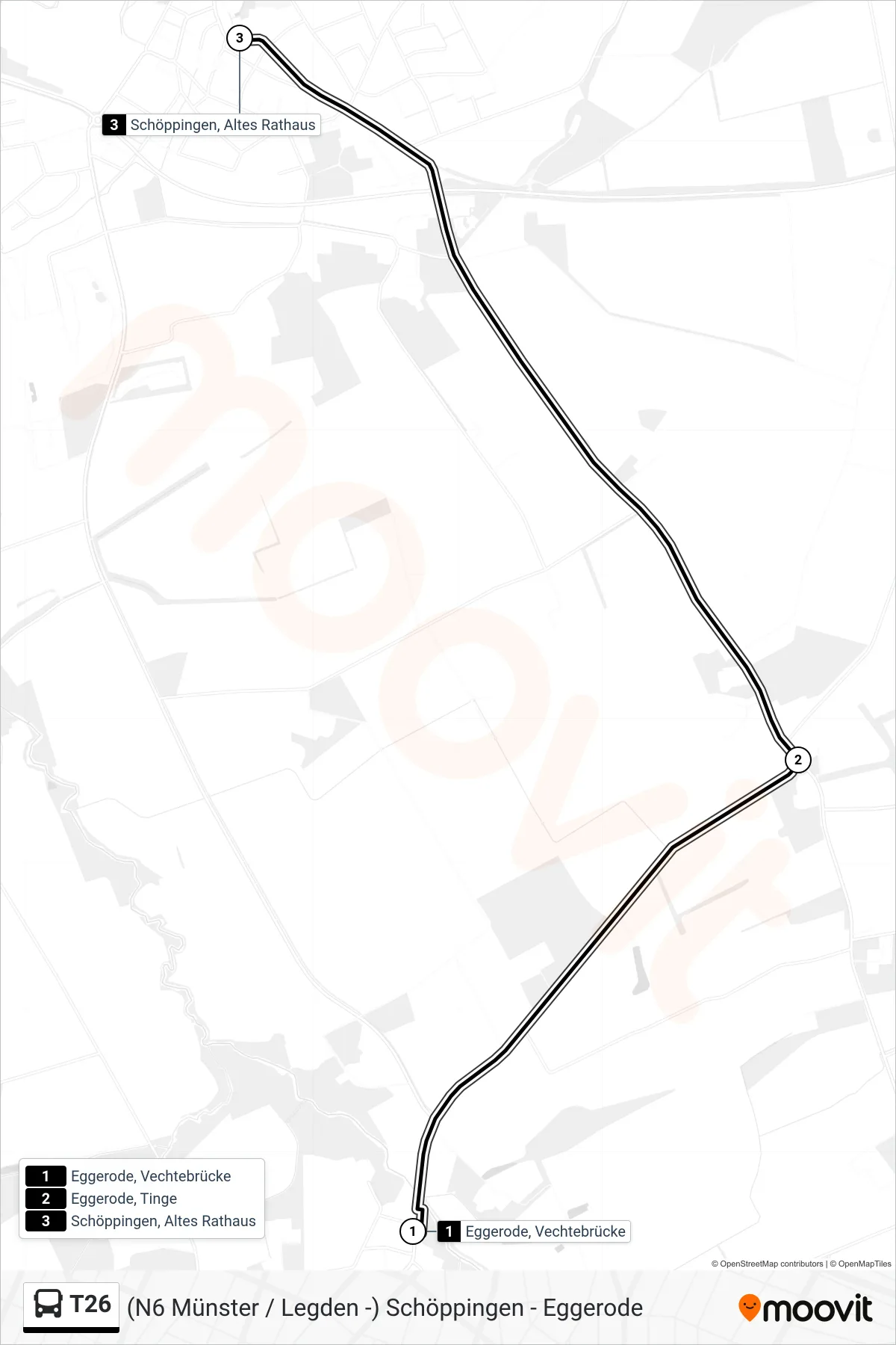 T26 bus Line (Schöppingen, Altes Rathaus) route and stops on a map