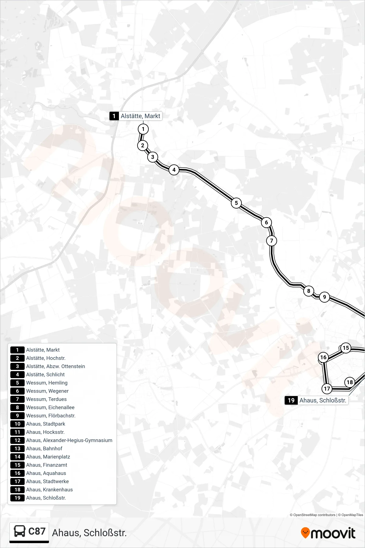 C87 bus Line (Ahaus, Schloßstr.) route and stops on a map