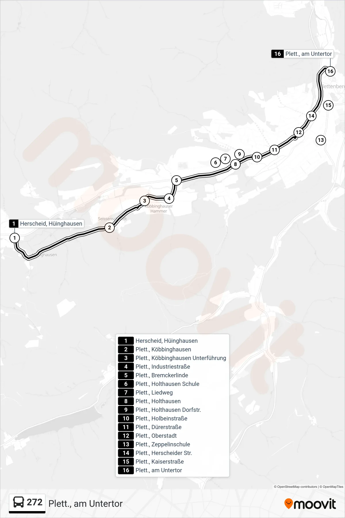 272 bus Line (Plett., am Untertor) route and stops on a map