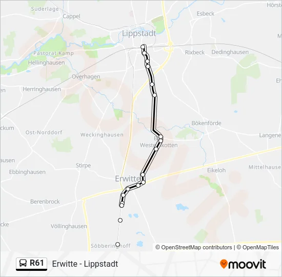 Автобус R61: карта маршрута