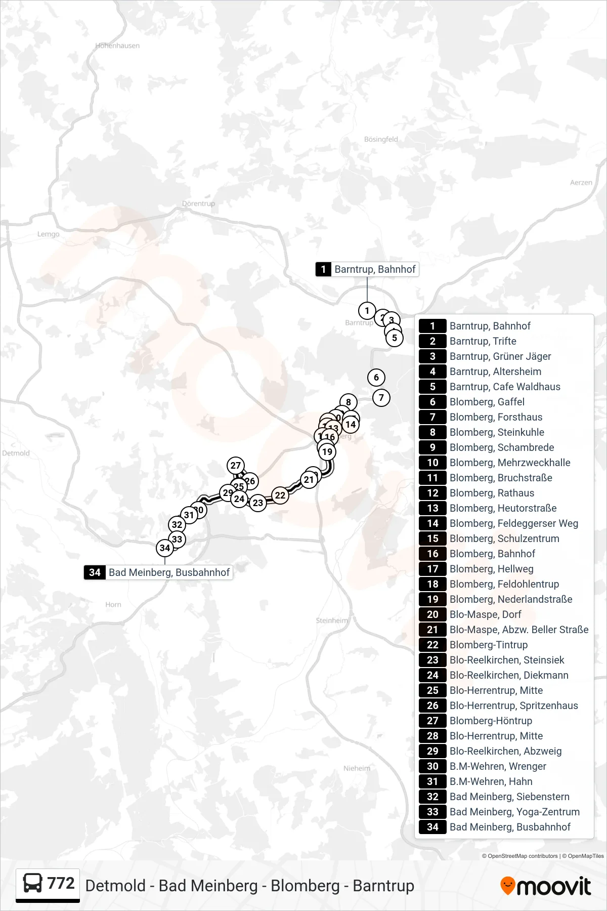 772 bus Line (Bad Meinberg) route and stops on a map