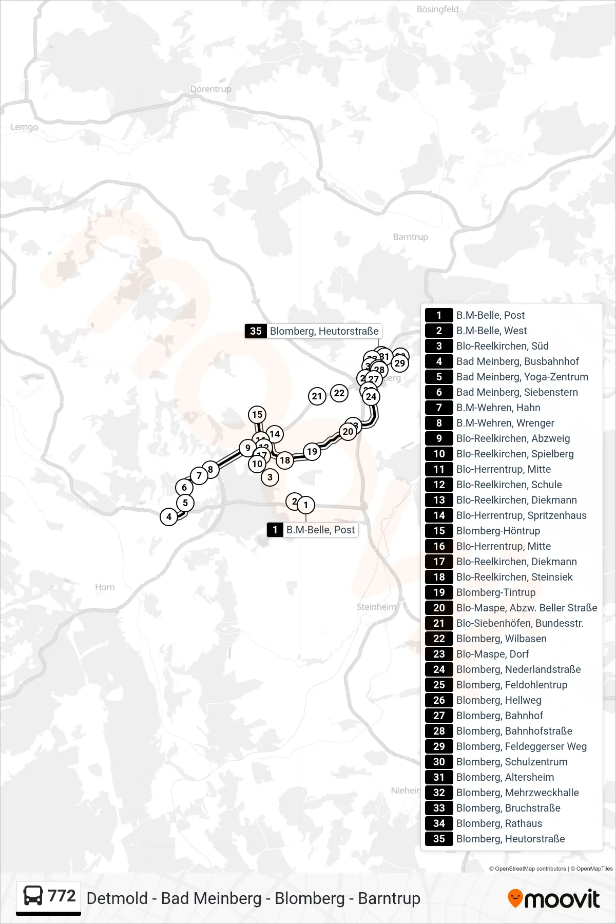 772 bus Line (Blomberg) route and stops on a map