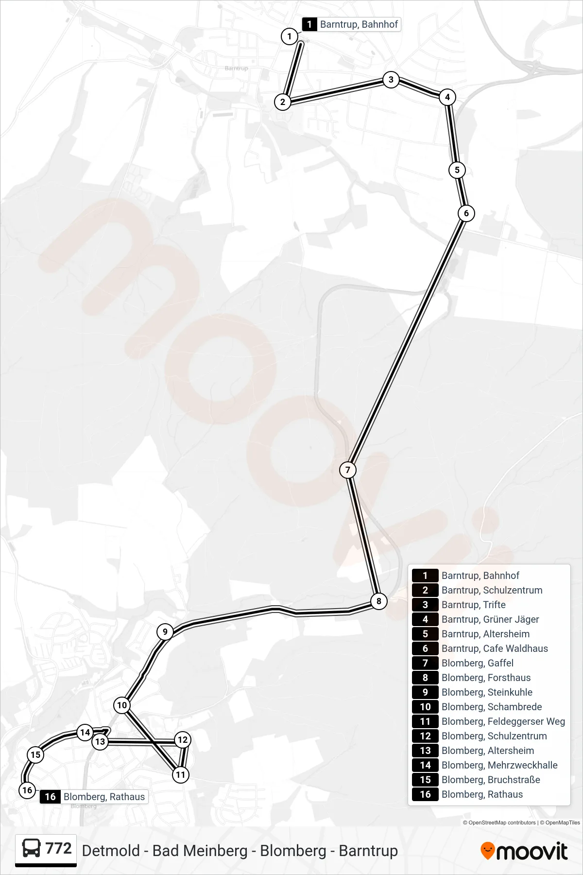 772 bus Line (Blomberg) route and stops on a map