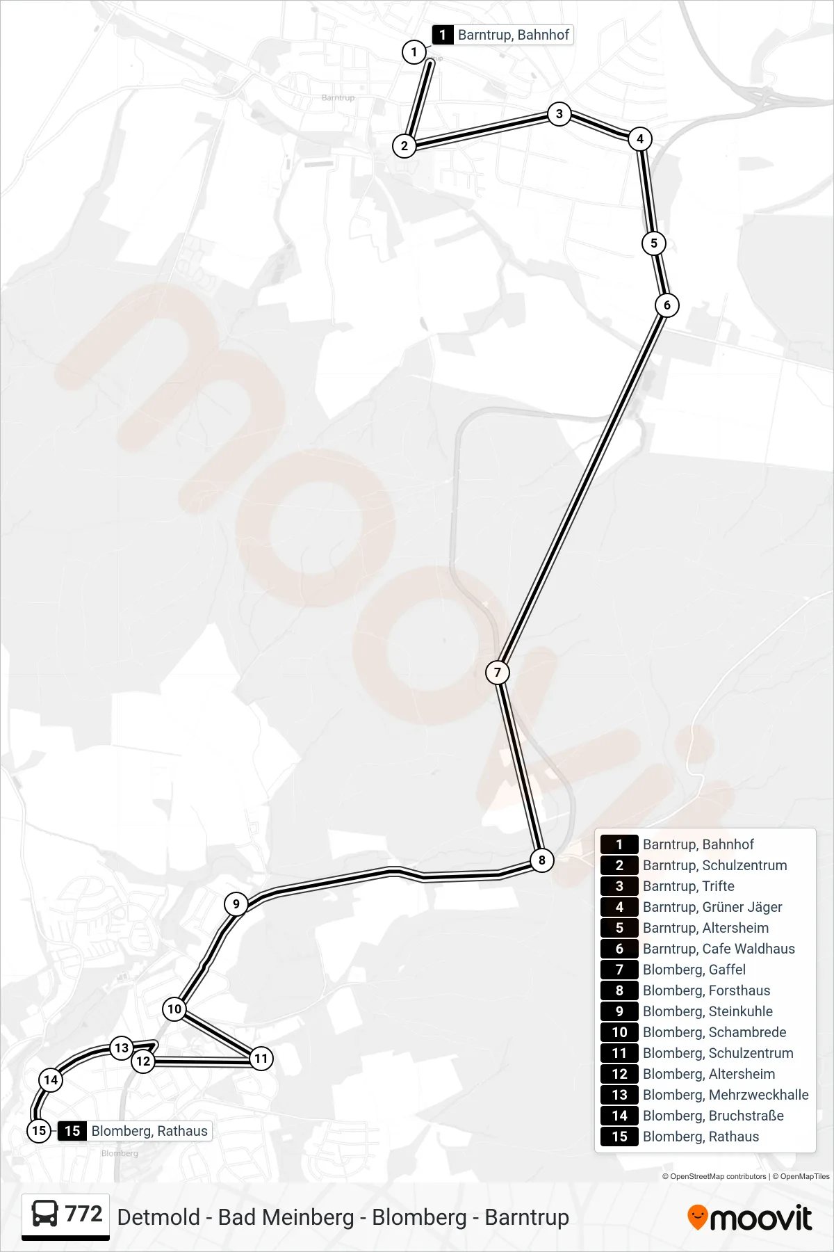 772 bus Line (Blomberg, Rathaus) route and stops on a map