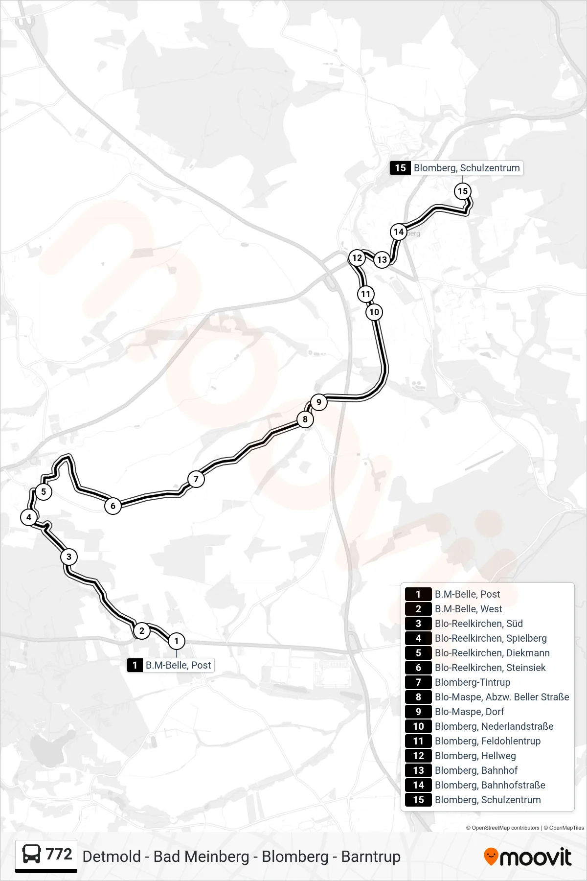 772 bus Line (Blomberg, Schulzentrum) route and stops on a map