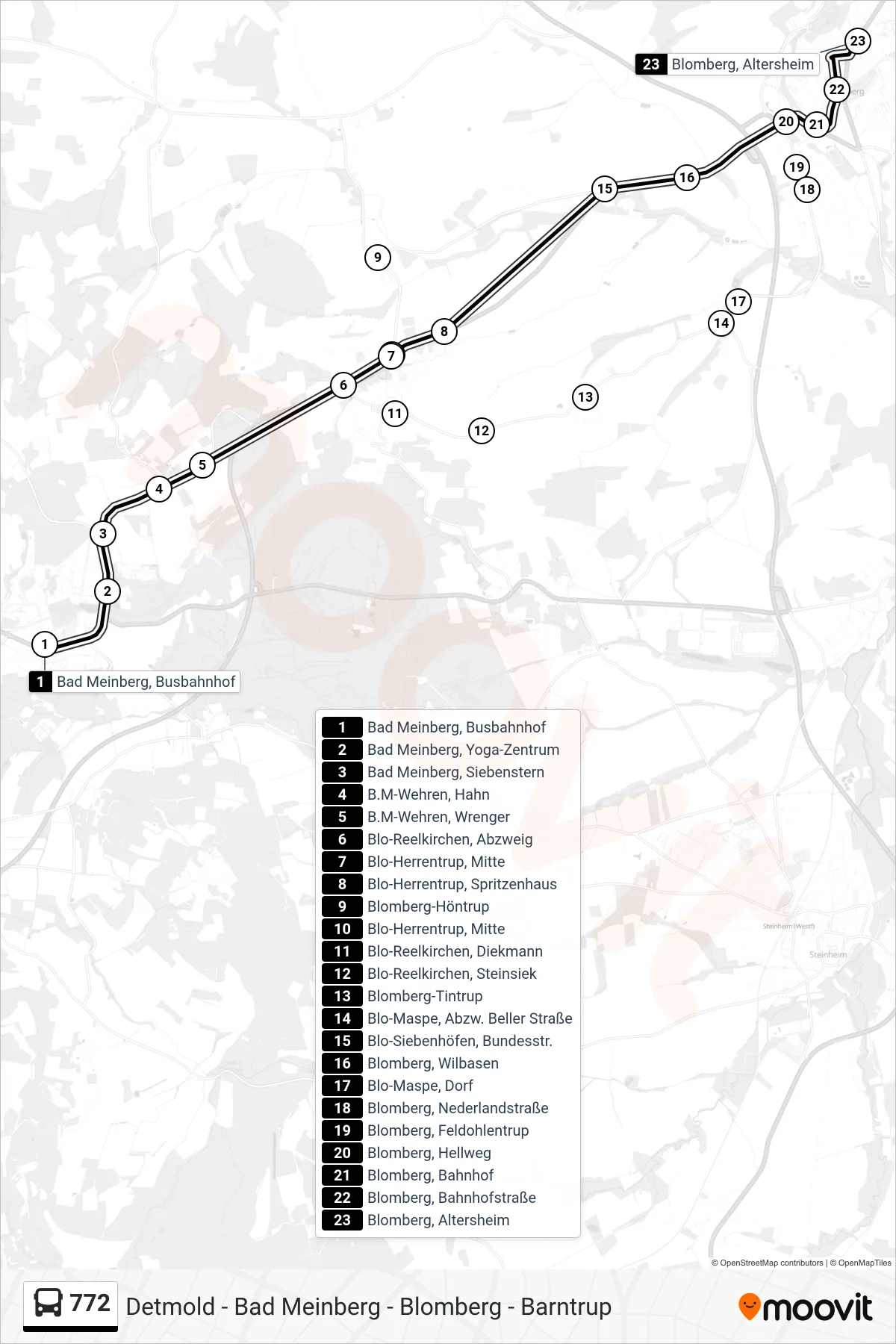 772 bus Line (Blomberg, Altersheim) route and stops on a map