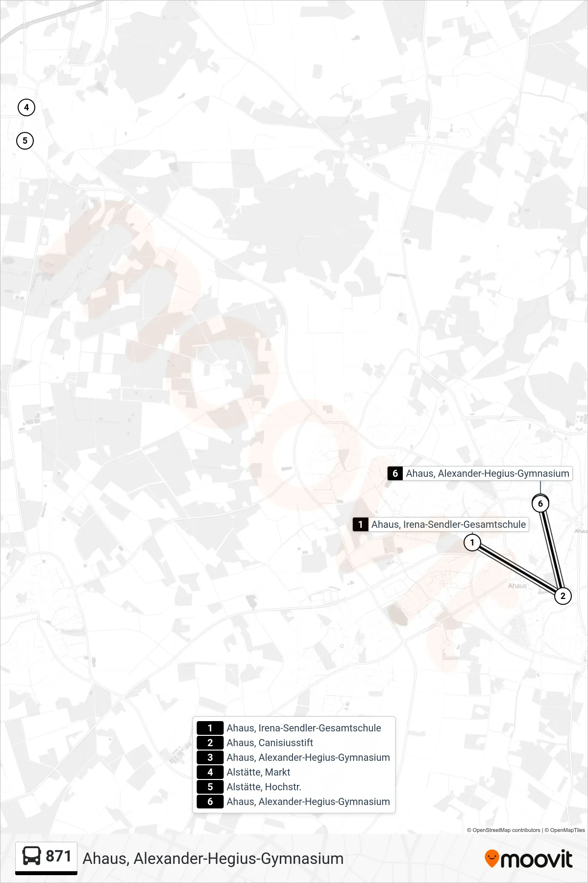 871 bus Line (Ahaus, Alexander-Hegius-Gymnasium) route and stops on a map
