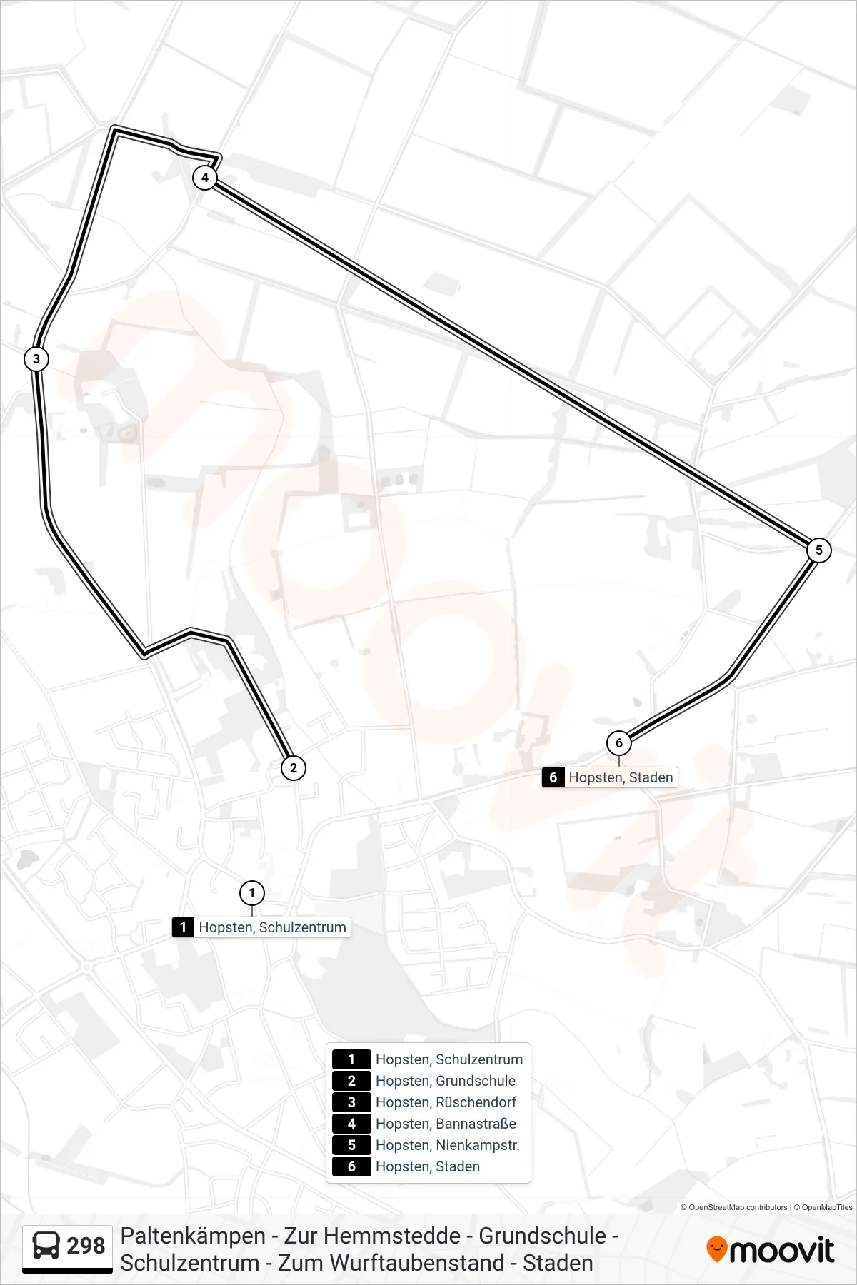 298 bus Line (Hopsten, Staden) route and stops on a map