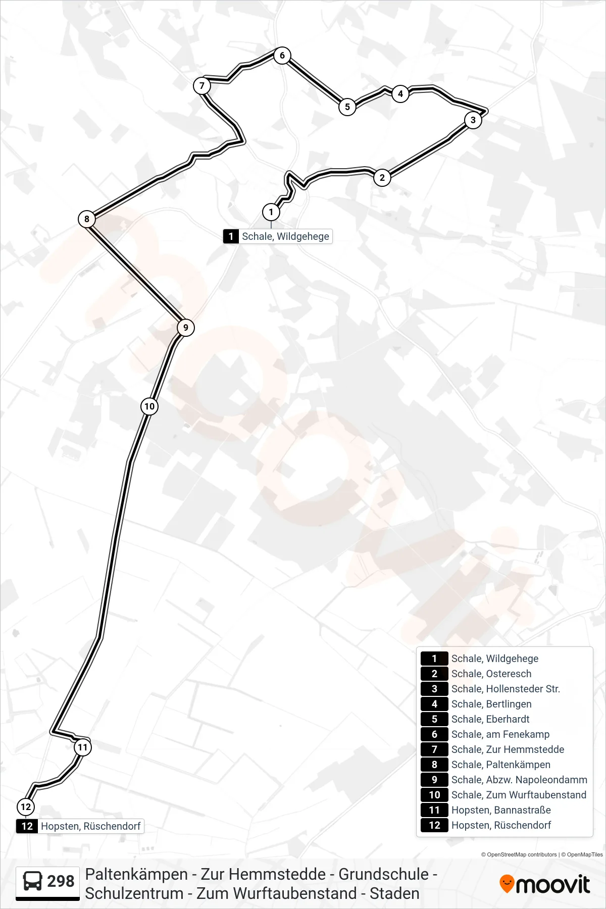 298 bus Line (Hopsten, Rüschendorf) route and stops on a map