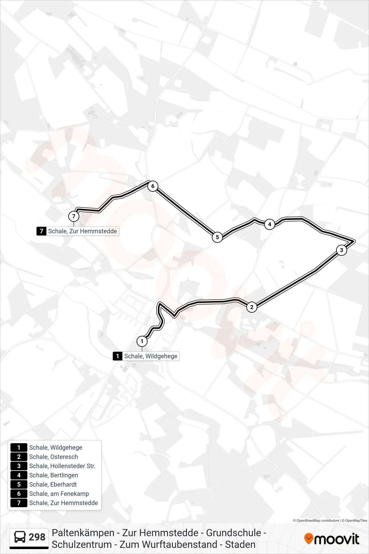 298 bus Line (Schale, Zur Hemmstedde) route and stops on a map