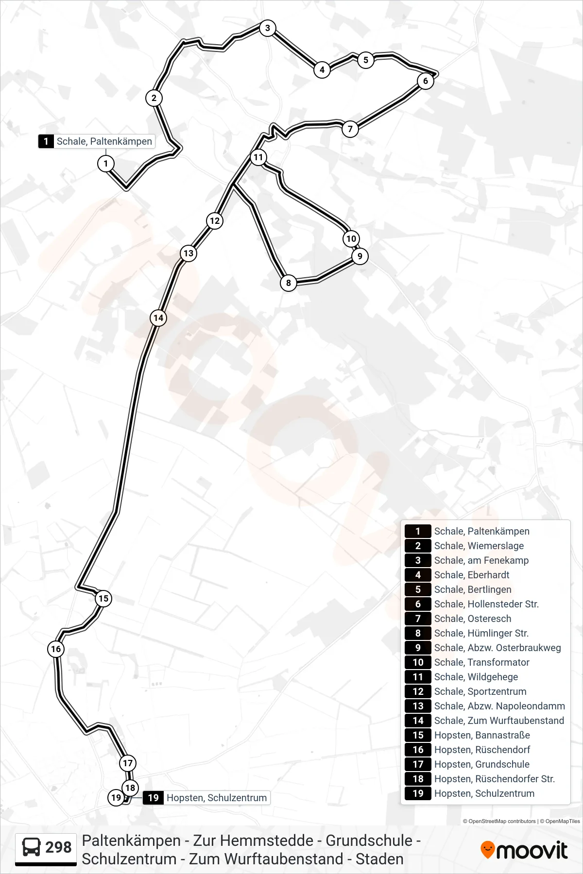 298 bus Line (Hopsten, Schulzentrum A) route and stops on a map