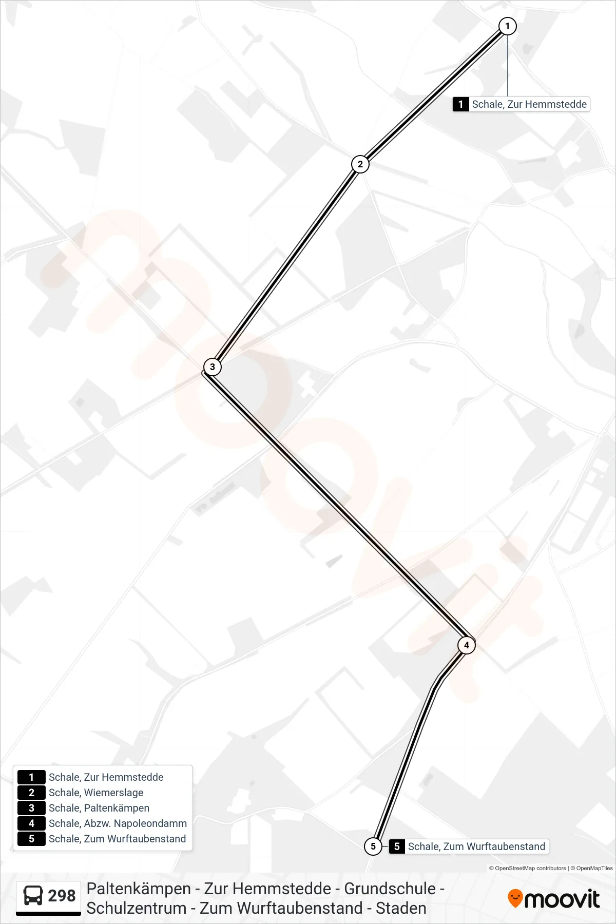 298 bus Line (Schale, Zum Wurftaubenstand) route and stops on a map