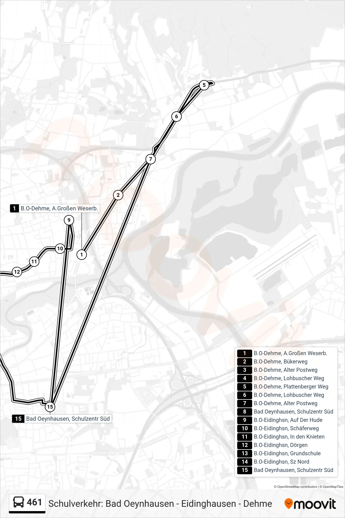 461 bus Line (Bad Oeynhausen, Schulzentr Süd) route and stops on a map