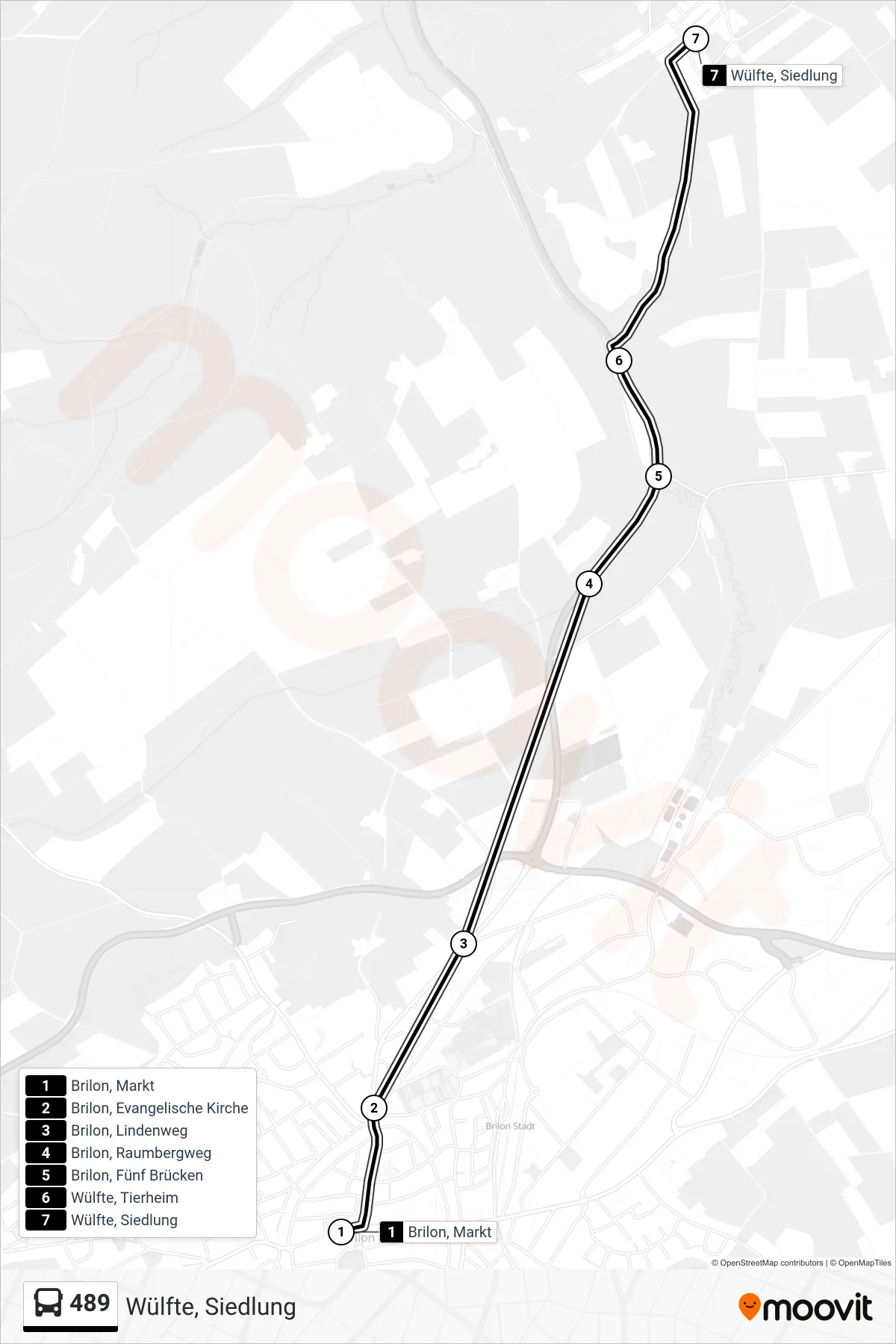 Linie 489 (Bus) Richtung Wülfte, Siedlung: Route und Haltestellen auf der Karte