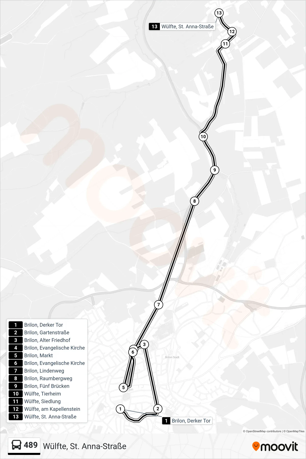 Linie 489 (Bus) Richtung Wülfte, St. Anna-Straße: Route und Haltestellen auf der Karte