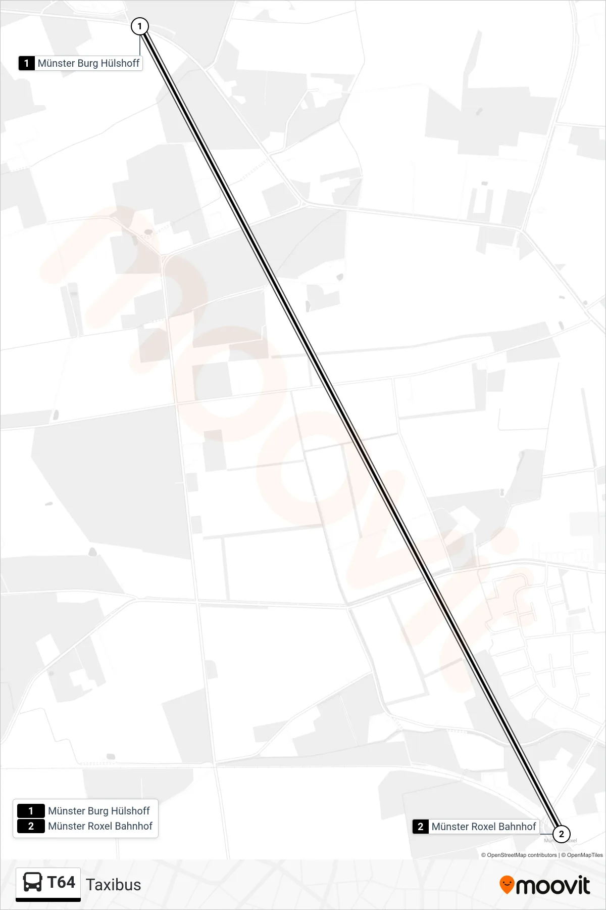 T64 bus Line (Taxibus) route and stops on a map
