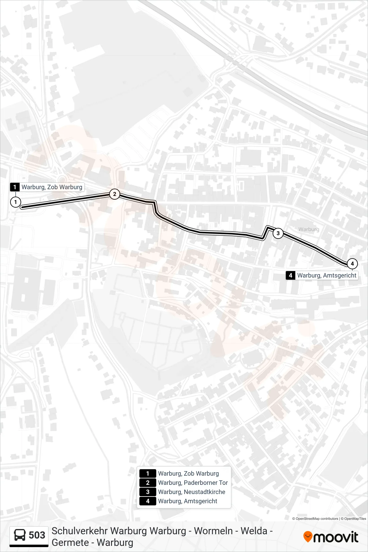 Linie 503 (Bus) Richtung Warburg, Amtsgericht: Route und Haltestellen auf der Karte