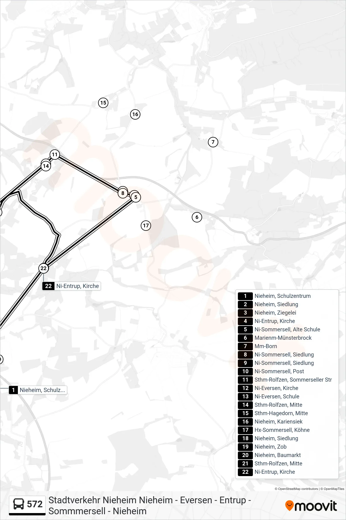 572 bus Line (Nieheim, Zob) route and stops on a map