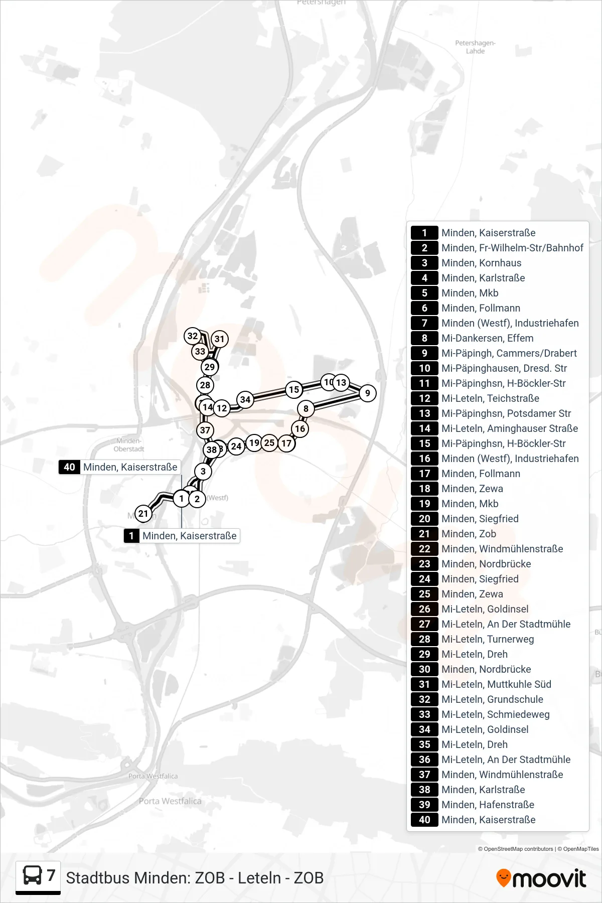 Linie 7 (Bus) Richtung Minden, Zob: Route und Haltestellen auf der Karte