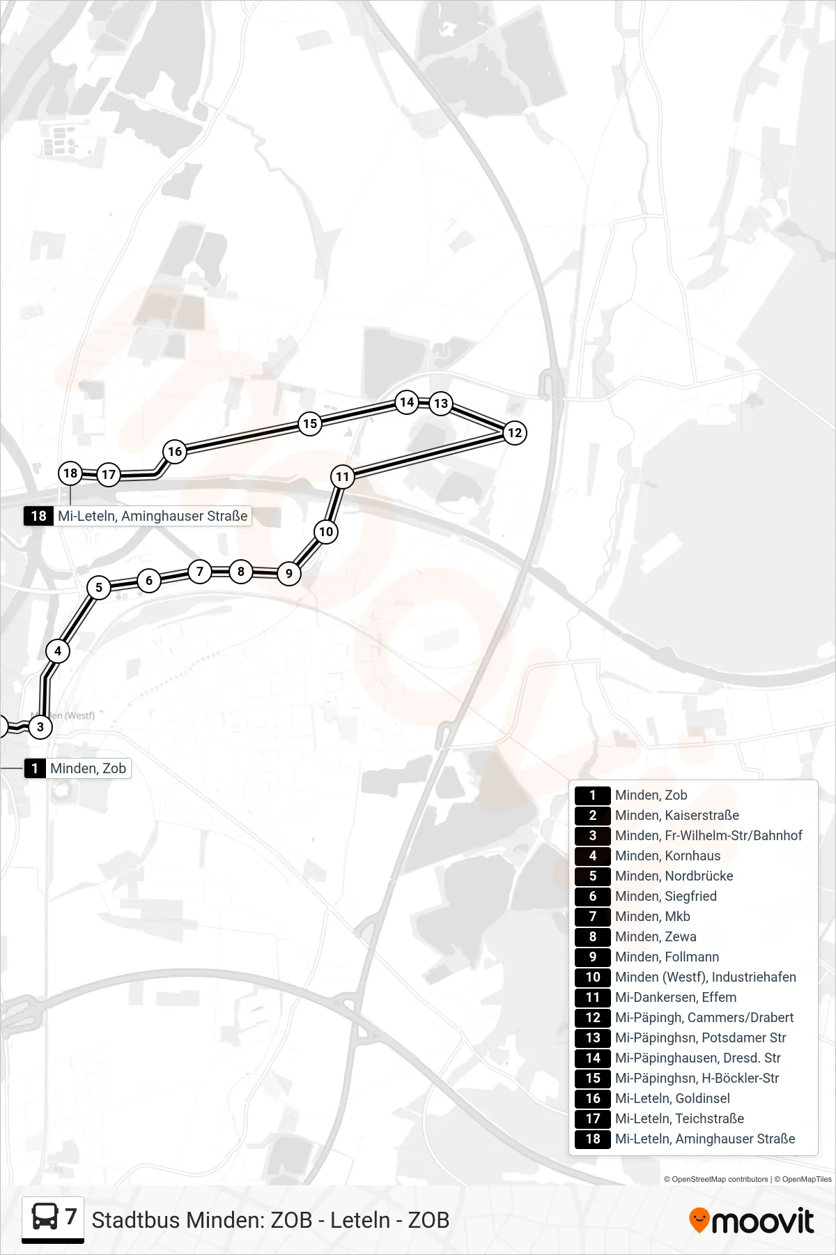 Linie 7 (Bus) Richtung Mi-Leteln, Aminghauser Straße: Route und Haltestellen auf der Karte