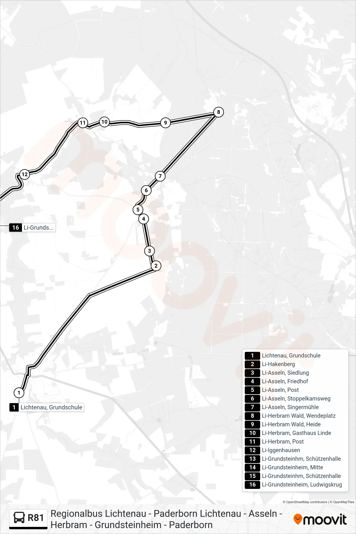 R81 bus Line (Li-Grundsteinheim, Ludwigskrug) route and stops on a map