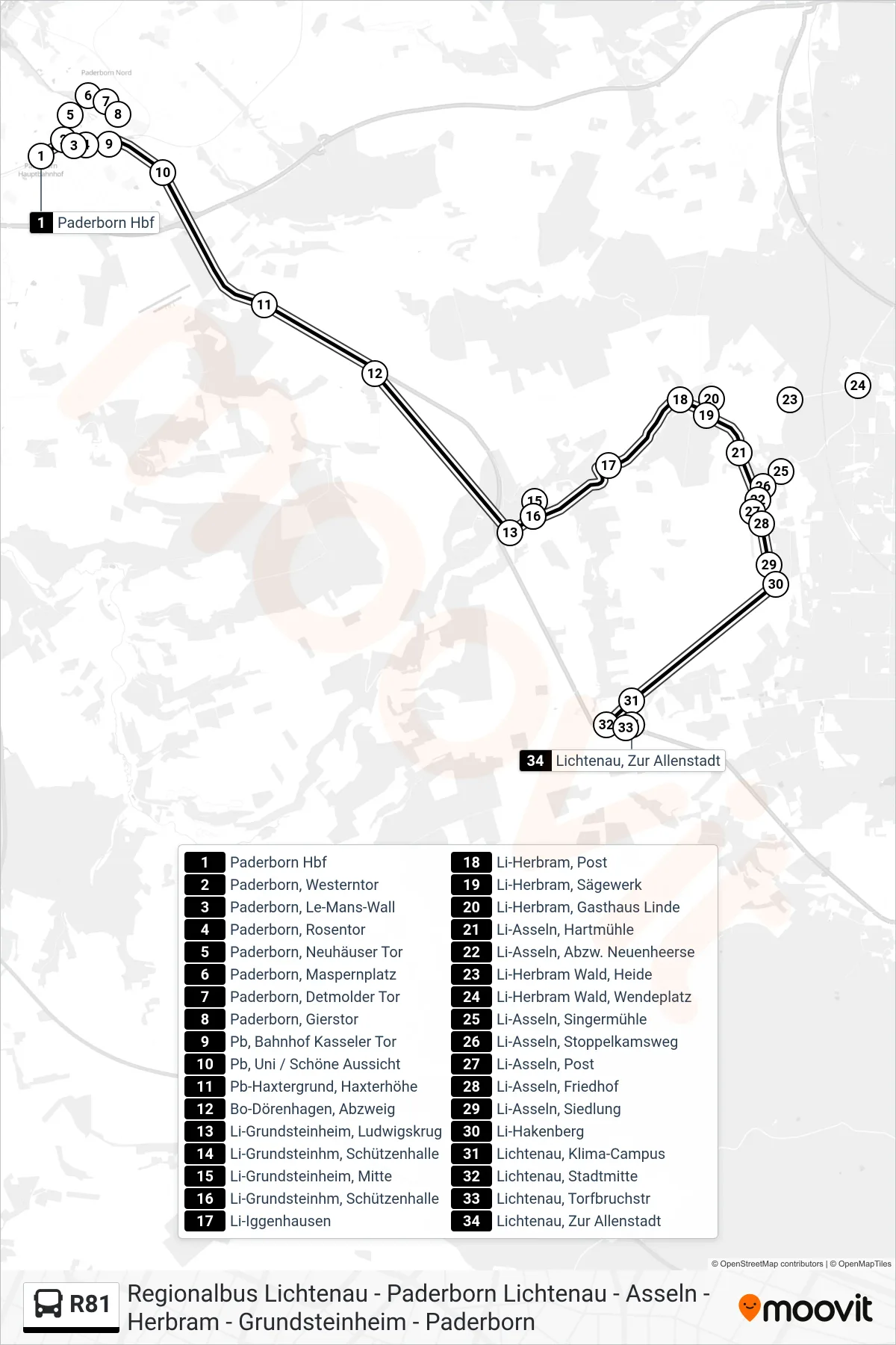 R81 bus Line (Lichtenau, Zur Allenstadt) route and stops on a map