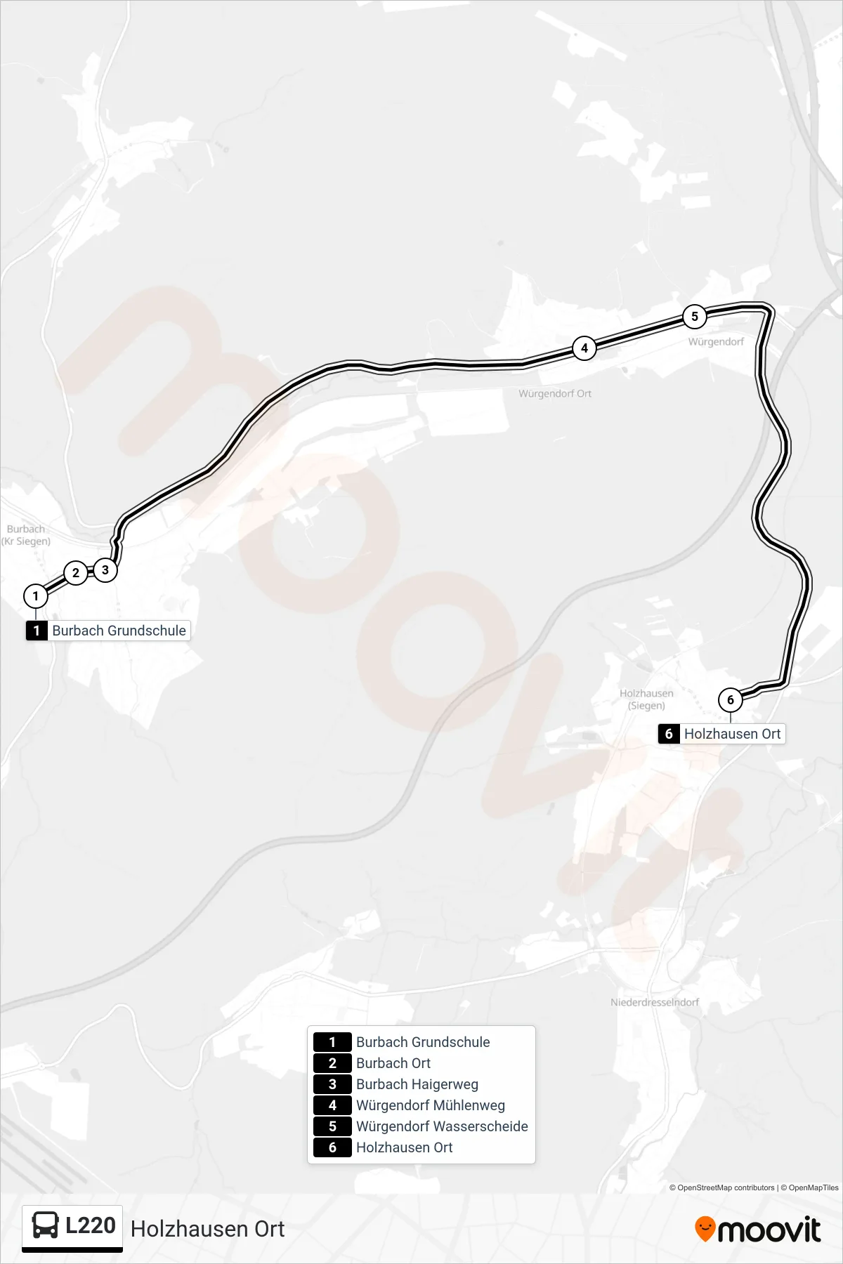 L220 bus Line (Holzhausen Ort) route and stops on a map