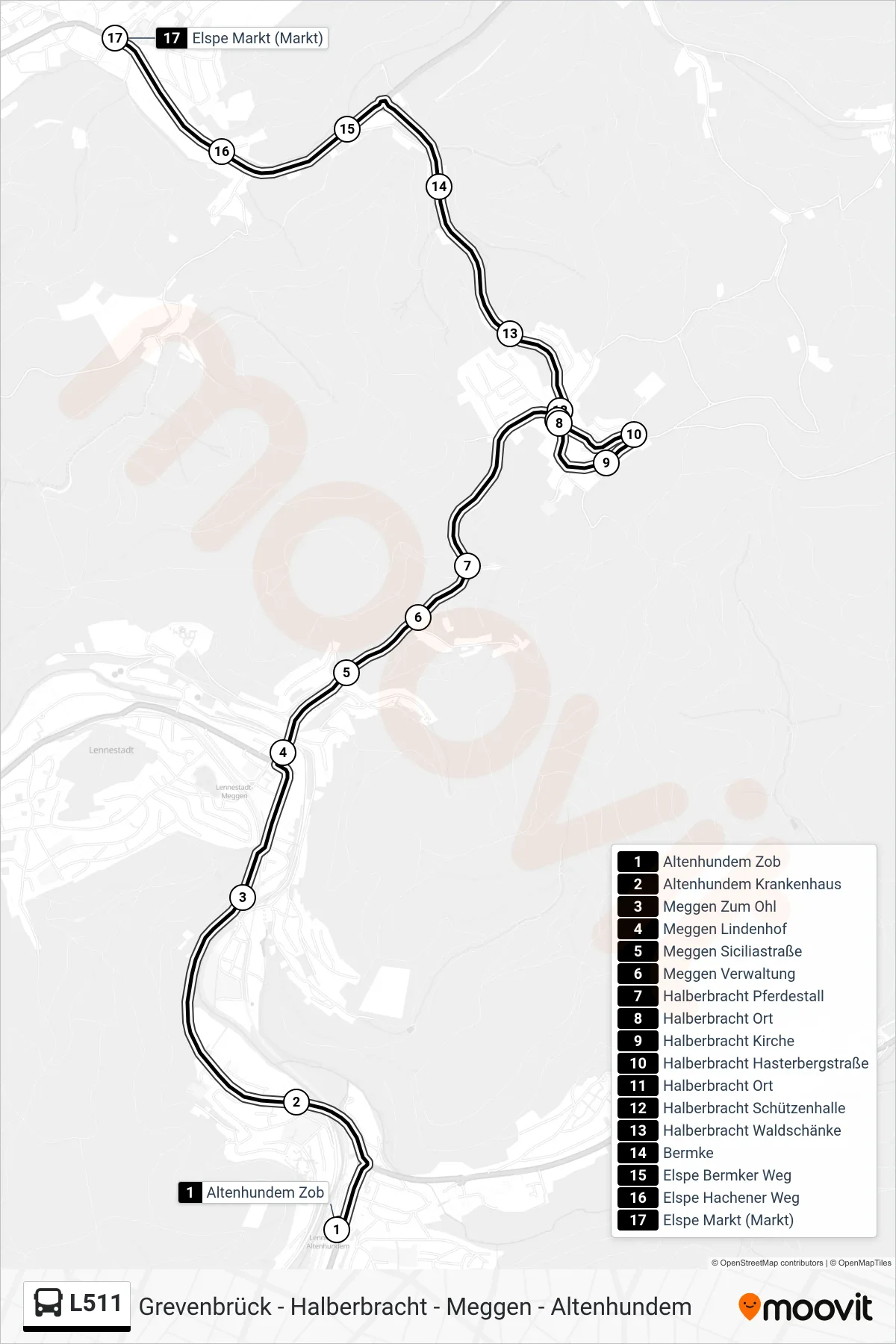 Linie L511 (Bus) Richtung Elspe Markt (Markt): Route und Haltestellen auf der Karte