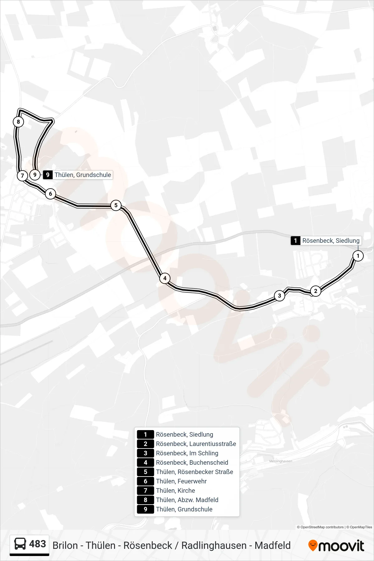 483 bus Line (Thülen, Grundschule) route and stops on a map