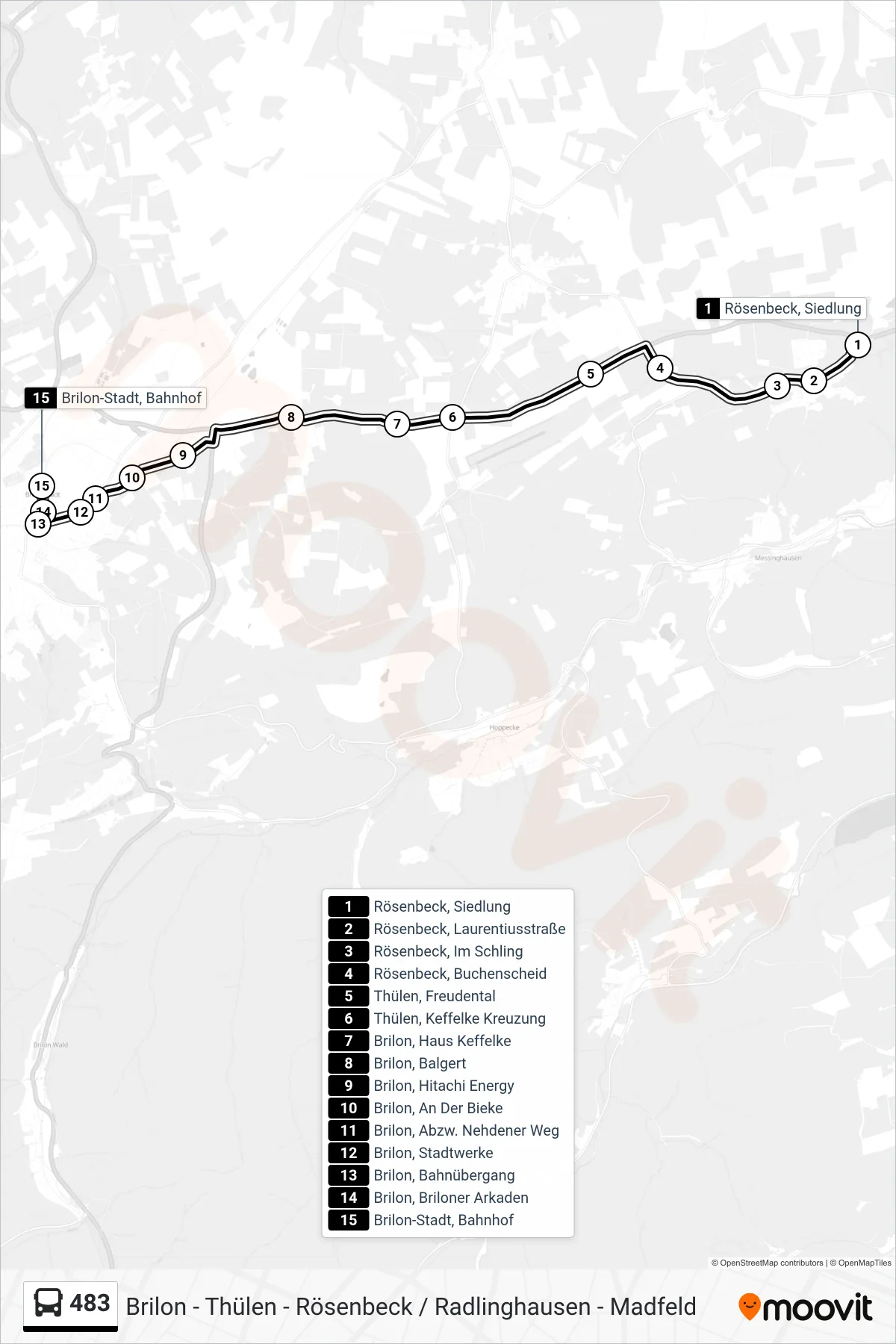 483 bus Line (Brilon-Stadt, Bahnhof Bstg A) route and stops on a map