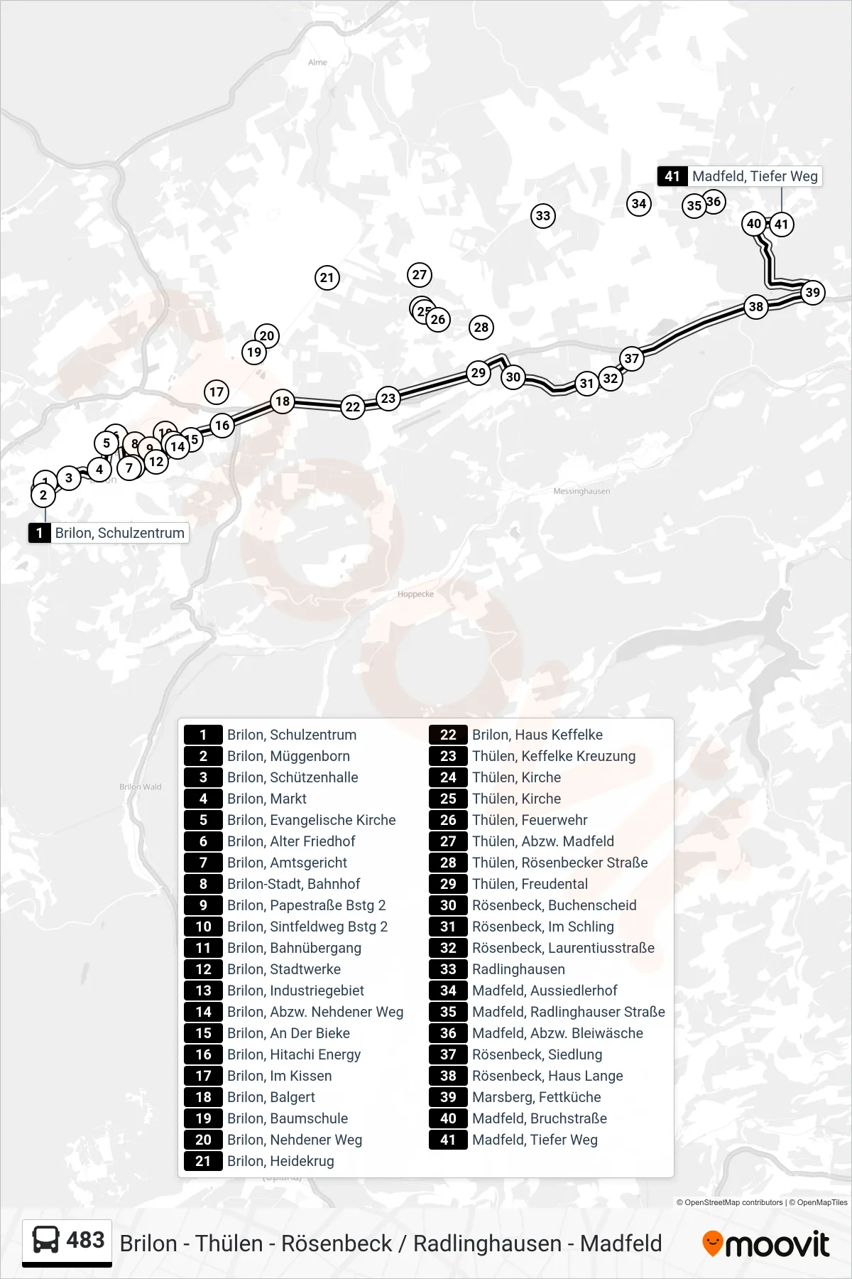 Linie 483 (Bus) Richtung Madfeld, Tiefer Weg: Route und Haltestellen auf der Karte
