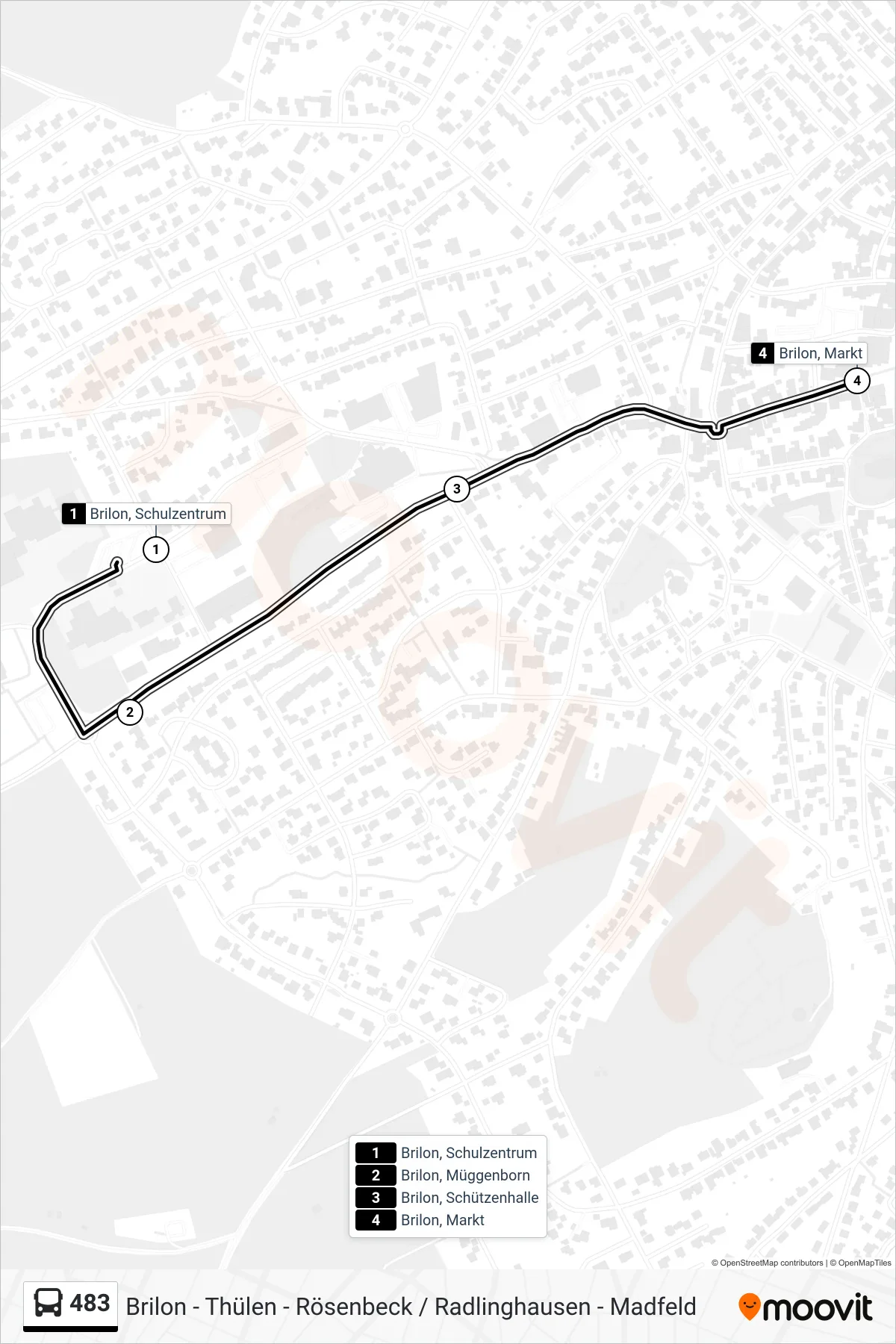 483 bus Line (Brilon, Markt Bstg. E) route and stops on a map