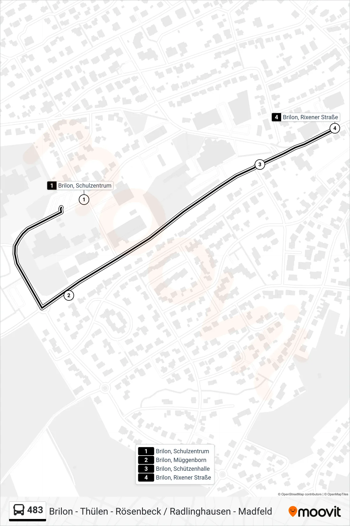 Linie 483 (Bus) Richtung Brilon, Rixener Straße: Route und Haltestellen auf der Karte