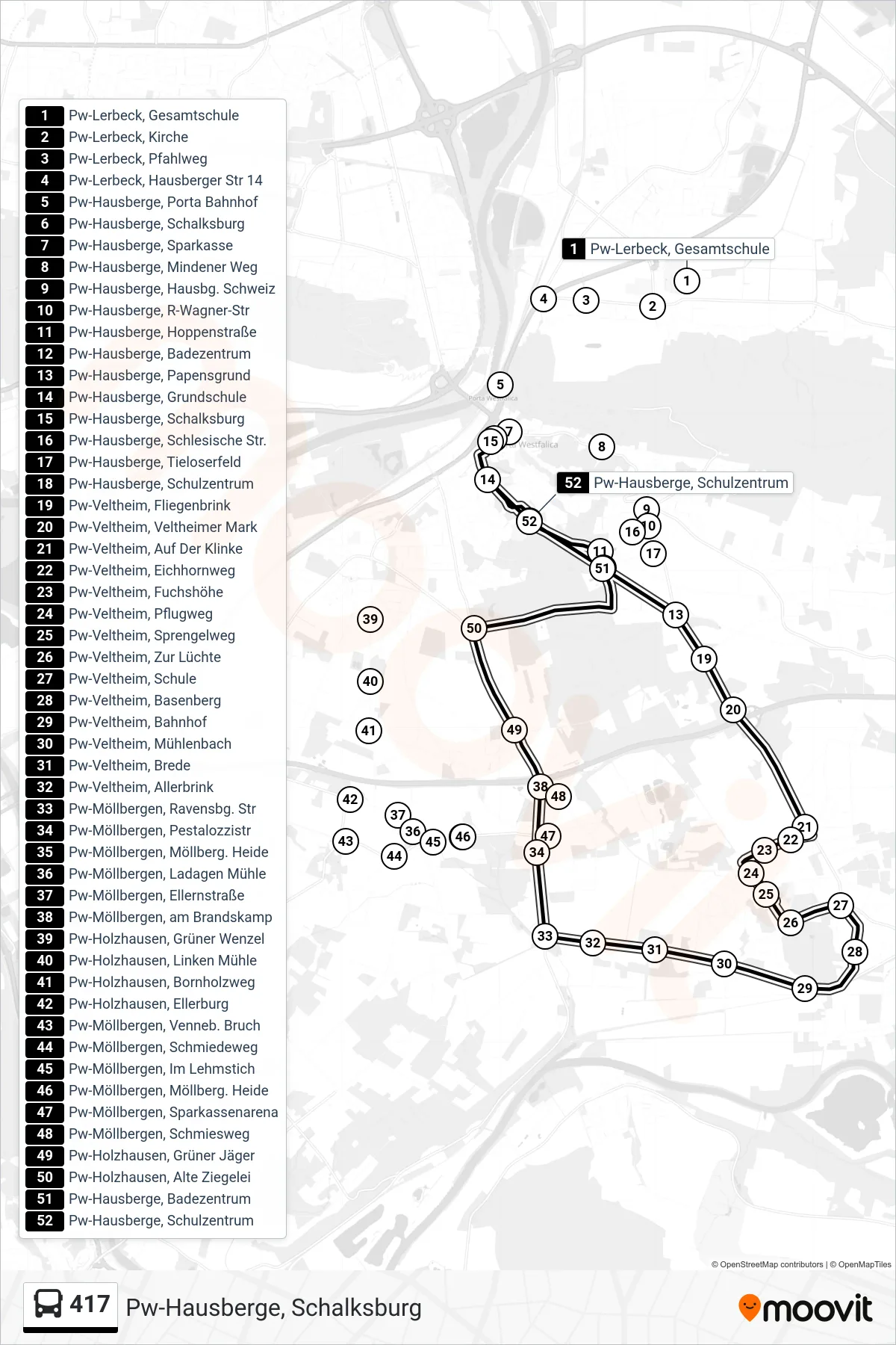 417 bus Line (Pw-Hausberge, Schalksburg) route and stops on a map