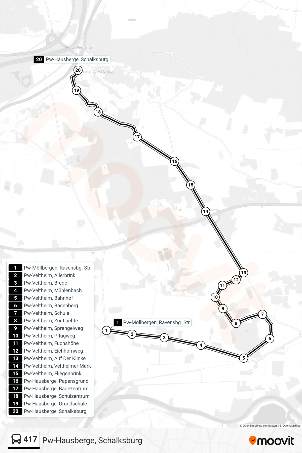 Linie 417 (Bus) Richtung Pw-Hausberge, Schalksburg: Route und Haltestellen auf der Karte