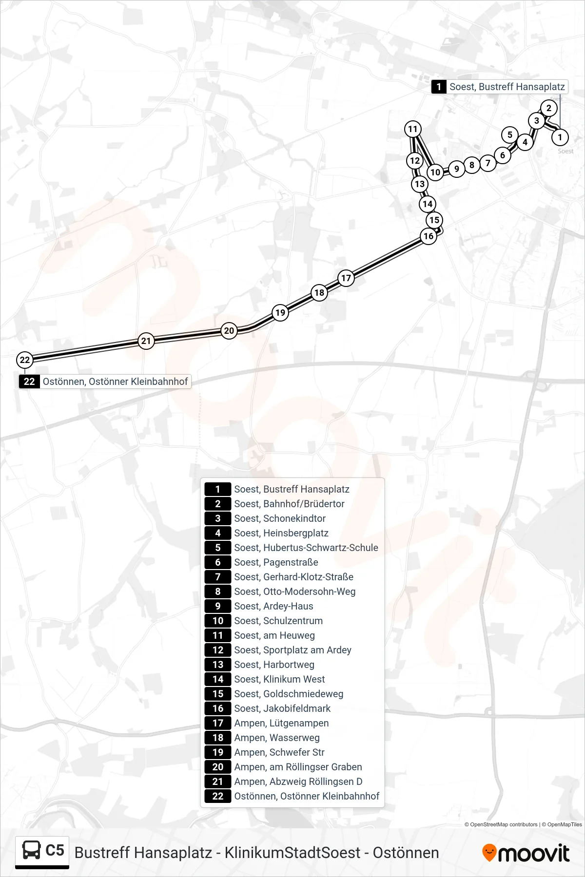 Linie C5 (Bus) Richtung Ostönnen, Ostönner Kleinbahnhof: Route und Haltestellen auf der Karte
