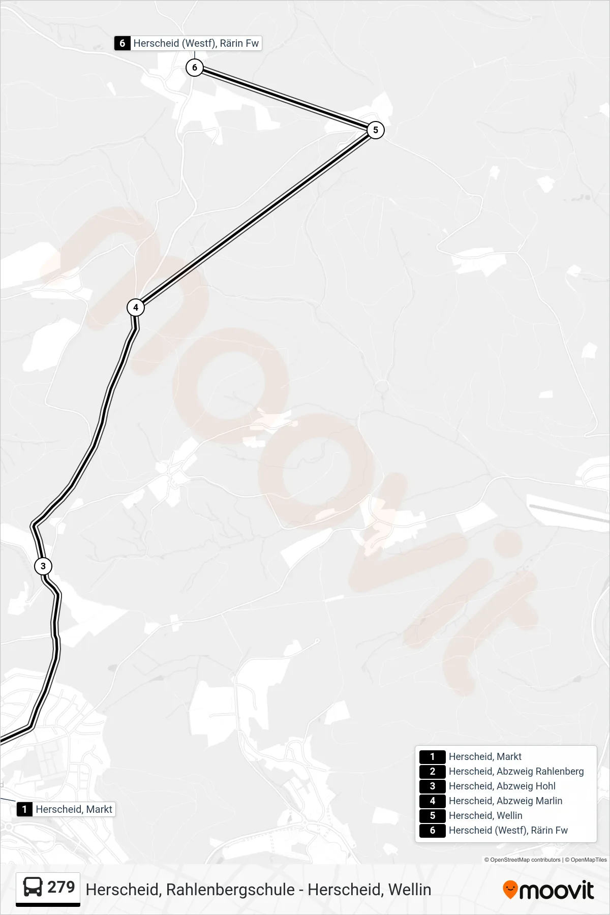 Linie 279 (Bus) Richtung Herscheid (Westf), Rärin Fw: Route und Haltestellen auf der Karte