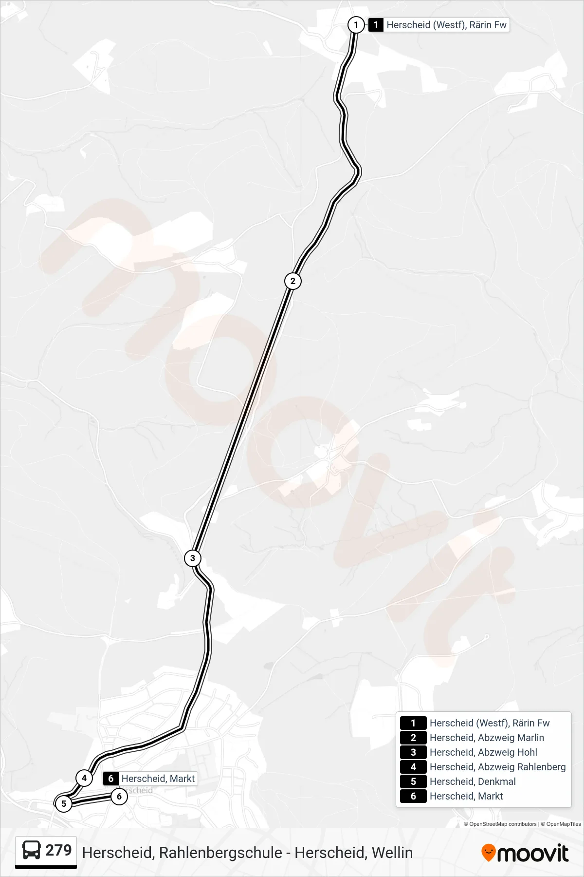 Linie 279 (Bus) Richtung Herscheid, Markt: Route und Haltestellen auf der Karte