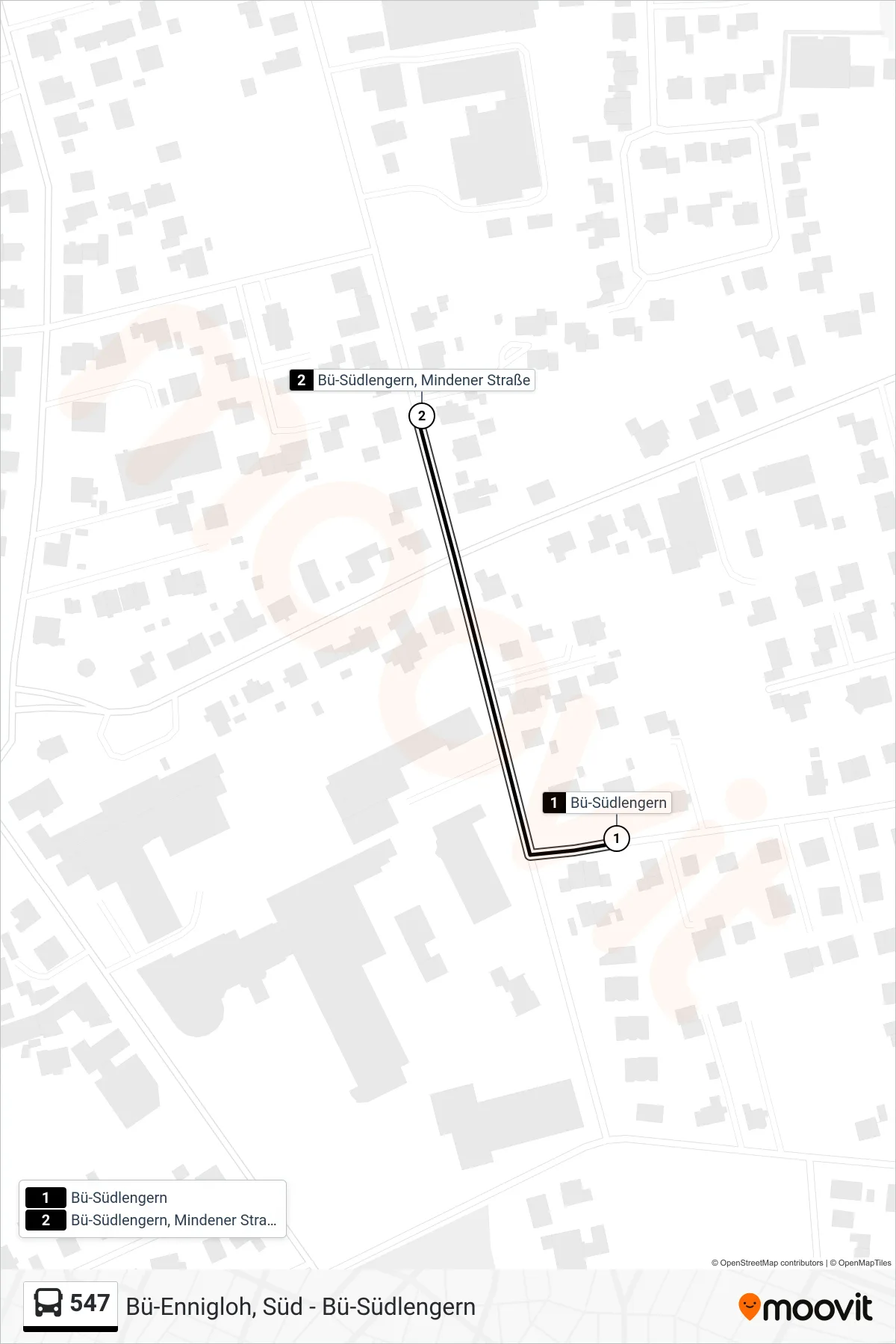 547 bus Line (Bü-Südlengern, Mindener Straße) route and stops on a map