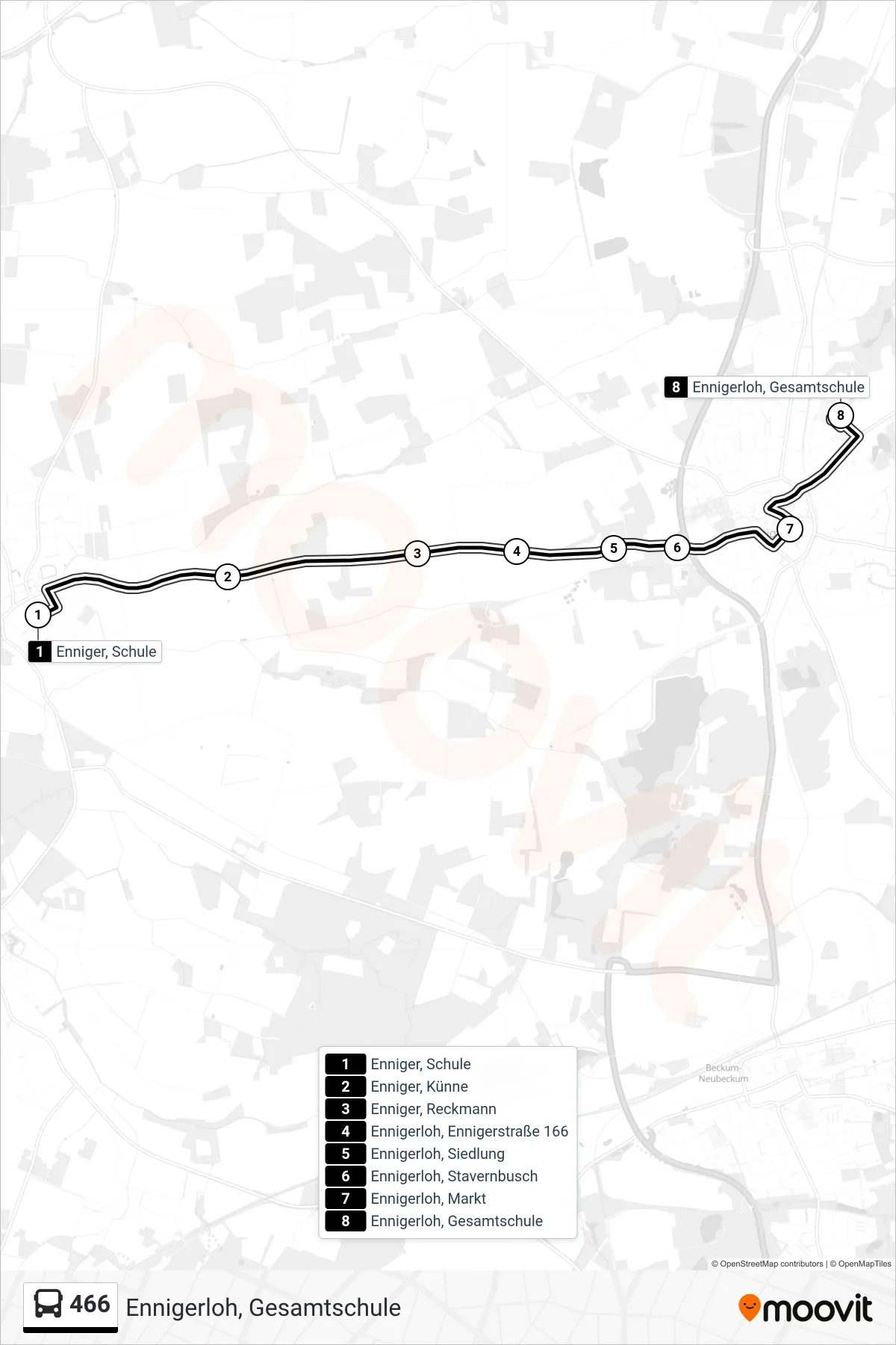 466 bus Line (Ennigerloh, Gesamtschule) route and stops on a map