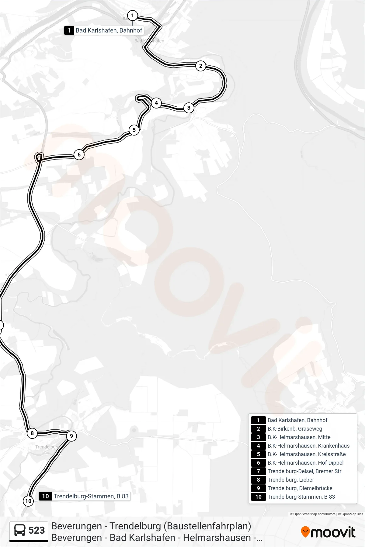 Linie 523 (Bus) Richtung Trendelburg-Stammen, B 83: Route und Haltestellen auf der Karte