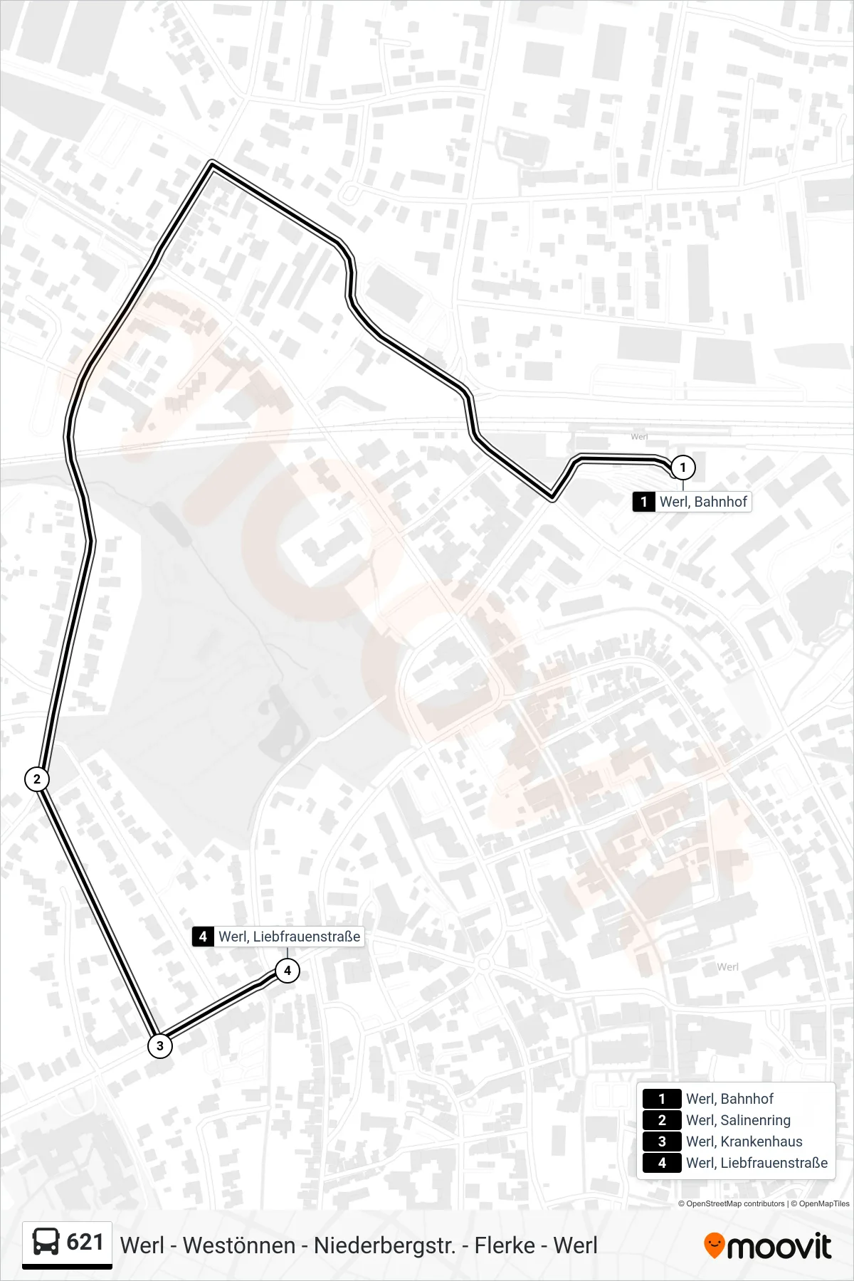 Linie 621 (Bus) Richtung Werl, Liebfrauenstraße: Route und Haltestellen auf der Karte