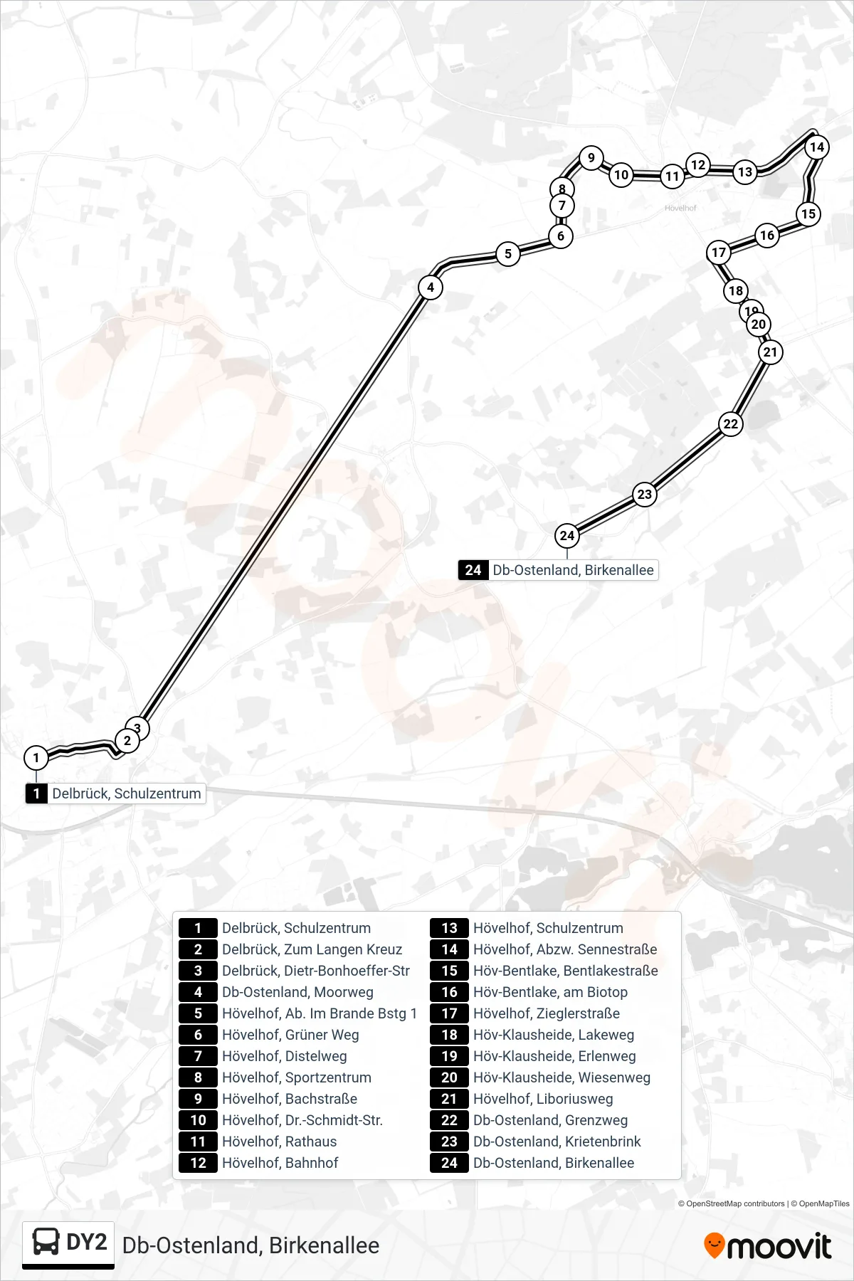 Linie DY2 (Bus) Richtung Db-Ostenland, Birkenallee: Route und Haltestellen auf der Karte