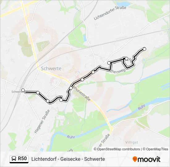 Автобус R50: карта маршрута